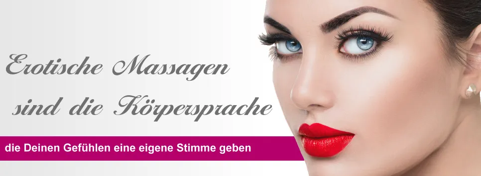 Sinnliche Dame schaut herausfordernd mit dem Text: "Gönn dir den Genuß an der Lust bei einer erotischen Massage".